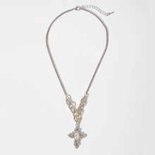 Load image into Gallery viewer, Two-Tone CZ Cross Pendant Chain Necklace: C / ONE SIZE
