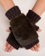 Load image into Gallery viewer, Luxe Vegan Fur Rib Knit Cuff Fingerless Gloves: BLACK / One Size
