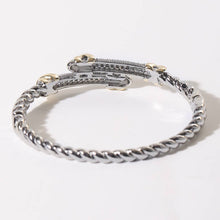 Load image into Gallery viewer, Two Tone CZ Pave X Accent Bangle Bracelet: B / ONE SIZE
