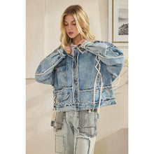 Load image into Gallery viewer, ROPE DETAILED PATCHWORK DENIM JACKET: DENIM / S-M-L-XL(2-2-2-2)

