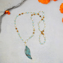 Load image into Gallery viewer, Larimar &amp; Ocean Jasper Necklace with Feather Pendant

