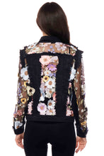 Load image into Gallery viewer, 2626P Floral Embroidered Mesh Sleeve Denim Jacket: L

