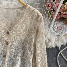 Load image into Gallery viewer, Crochet Cutout Long Sleeve Lace Mesh Top: White / Missy / One Size
