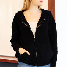 Load image into Gallery viewer, Solid Color Plain Zippered Warm Hoodie: Black / One Size
