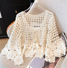Load image into Gallery viewer, Crochet Hollow Out Cropped Beach Cover Up: White / Missy / One Size
