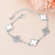 Load image into Gallery viewer, Gold Dipped Quatrefoil Charm Link Station Bracelet: Rhodium,White
