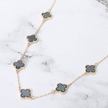 Load image into Gallery viewer, Quatrefoil Stone Station Necklace: Black Rhodium
