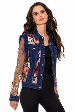 Load image into Gallery viewer, 2406-D - Denim Lace Jacket with Floral Embroidery: M
