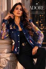 Load image into Gallery viewer, 2406-D - Denim Lace Jacket with Floral Embroidery: M
