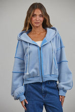 Load image into Gallery viewer, CJ2683 RAW EDGE Wash Oversized Zip Hoodie: BLUE / S-M-L (3-2-1)

