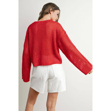 Load image into Gallery viewer, Crew Neck STAR Crochet Sweater - RED / S-M-L
