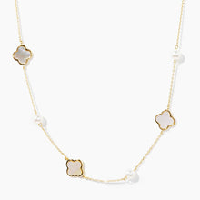 Load image into Gallery viewer, Gold Dipped Mother of Pearl Quatrefoil Station Necklace: Rhodium
