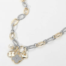 Load image into Gallery viewer, 14K Gold Plated CZ Paved Quatrefoil Metal Heart Necklace
