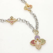 Load image into Gallery viewer, 14K Gold Plated CZ Paved Clover Pendant Station Necklace: MOTHER OF PEAR
