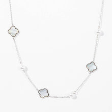 Load image into Gallery viewer, Gold Dipped Mother of Pearl Quatrefoil Station Necklace: Rhodium
