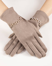 Load image into Gallery viewer, Rhinestone Chain Faux Suede Gloves (TS): OLIVE
