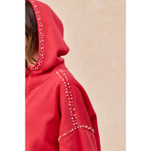 Load image into Gallery viewer, BRUSHED TERRY HALF ZIP UP HOODIE TOP WITH JEWELED: BLACK / S
