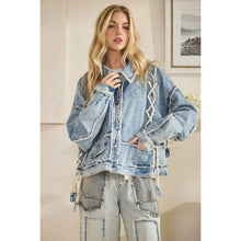 Load image into Gallery viewer, ROPE DETAILED PATCHWORK DENIM JACKET: DENIM / S-M-L-XL(2-2-2-2)
