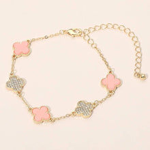 Load image into Gallery viewer, Gold Dipped Quatrefoil Charm Link Station Bracelet: Rhodium,White
