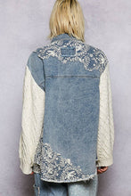 Load image into Gallery viewer, Boho Lace Patchwork Knit Long Sleeve Shirt Jacket Top: DENIM / L

