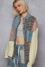 Load image into Gallery viewer, Oversized sweater sleeve patchworks plaid jacket: DENIM MULTI / L
