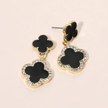 Load image into Gallery viewer, Gold Dipped Double Quatrefoil Link Drop Earrings: Black,Rhodium
