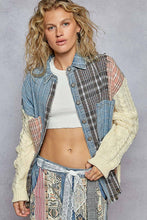 Load image into Gallery viewer, Oversized sweater sleeve patchworks plaid jacket: DENIM MULTI / L
