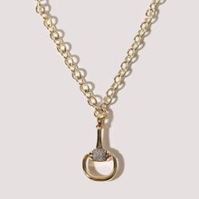 Load image into Gallery viewer, Gold Horsebit CZ Pave Bar Pendant Necklace: 1839 / ONE SIZE
