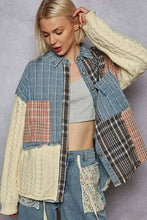 Load image into Gallery viewer, Oversized sweater sleeve patchworks plaid jacket: DENIM MULTI / S
