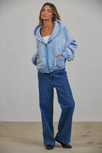 Load image into Gallery viewer, CJ2683 RAW EDGE Wash Oversized Zip Hoodie: BLUE / S-M-L (3-2-1)
