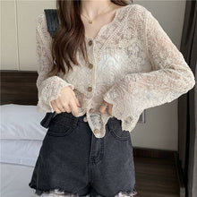 Load image into Gallery viewer, Crochet Cutout Long Sleeve Lace Mesh Top: White / Missy / One Size
