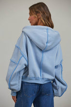 Load image into Gallery viewer, CJ2683 RAW EDGE Wash Oversized Zip Hoodie: BLUE / S-M-L (3-2-1)
