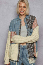 Load image into Gallery viewer, Oversized sweater sleeve patchworks plaid jacket: DENIM MULTI / M
