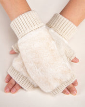 Load image into Gallery viewer, Luxe Vegan Fur Rib Knit Cuff Fingerless Gloves: BLACK / One Size
