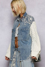 Load image into Gallery viewer, Boho Lace Patchwork Knit Long Sleeve Shirt Jacket Top: DENIM / L

