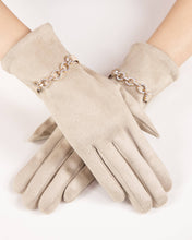 Load image into Gallery viewer, Rhinestone Chain Faux Suede Gloves (TS): OLIVE
