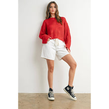 Load image into Gallery viewer, Crew Neck STAR Crochet Sweater - RED / S-M-L
