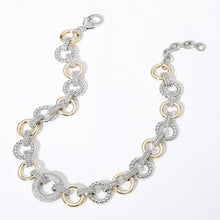 Load image into Gallery viewer, 14K Gold Plated Two Tone CZ Stone Paved Ring Link Necklace
