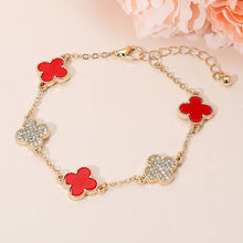 Load image into Gallery viewer, Gold Dipped Quatrefoil Charm Link Station Bracelet: Black,Rhodium
