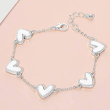 Load image into Gallery viewer, Mother of Pearl Heart Charm Station Bracelet: Ivory,Silver
