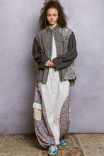 Load image into Gallery viewer, Boho Lace Patchwork Knit Long Sleeve Shirt Jacket Top: DENIM / L
