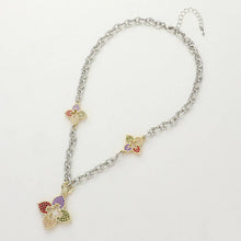 Load image into Gallery viewer, 14K Gold Plated CZ Paved Clover Pendant Station Necklace: MOTHER OF PEAR
