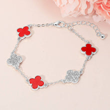 Load image into Gallery viewer, Gold Dipped Quatrefoil Charm Link Station Bracelet: Rhodium,White
