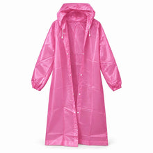 Load image into Gallery viewer, Snap Front Drawstring Hooded Long Rain Coat Poncho: Pink
