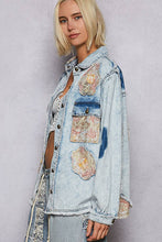 Load image into Gallery viewer, Balloon sleeve floral patch detail denim jacket: DENIM / S
