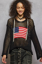 Load image into Gallery viewer, Long sleeve American Flag Hoodie Thin Sweater Top : Black S M L

