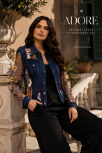 Load image into Gallery viewer, 2406-D - Denim Lace Jacket with Floral Embroidery: S
