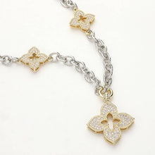 Load image into Gallery viewer, 14K Gold Plated CZ Paved Clover Pendant Station Necklace: MOTHER OF PEAR
