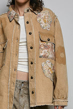 Load image into Gallery viewer, Balloon sleeve floral patch detail denim jacket: DENIM / L
