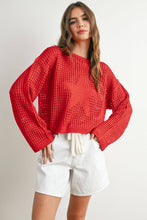 Load image into Gallery viewer, Crew Neck STAR Crochet Sweater - NAVY / S-M-L

